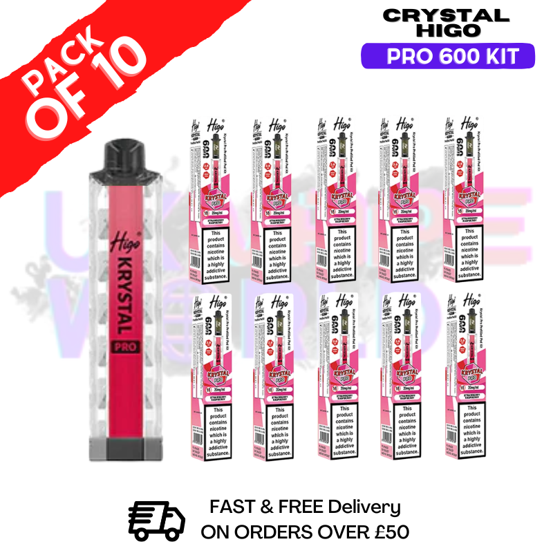 Strawberry Raspberry HIGO Crystal Pro 600 Puff Kits Box Of 10