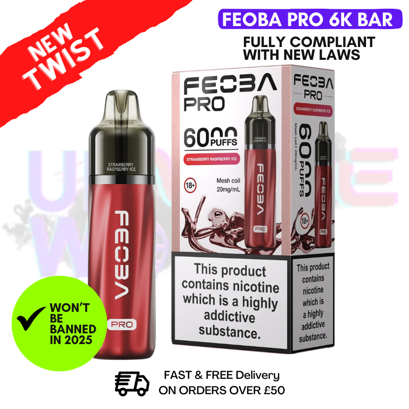 Buy Strawberry Raspberry Feoba Pro 6000 6K Puff Pod Kit - UK Vape World