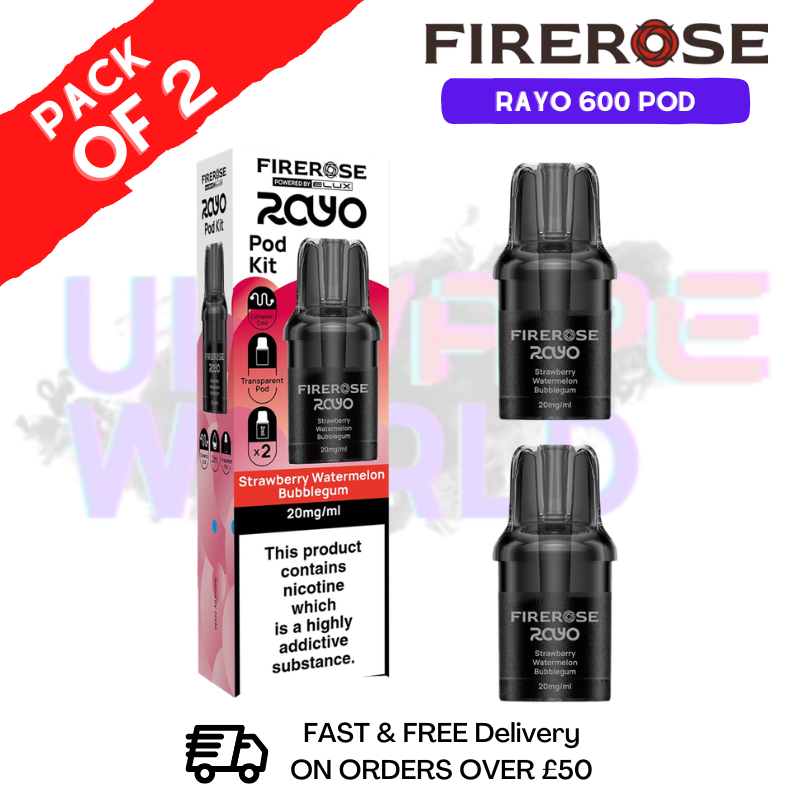 Strawberry Watermelon Bubblegum Firerose Rayo 600 Replacement Pods Pack Of 2 - UKVAPEWORLD