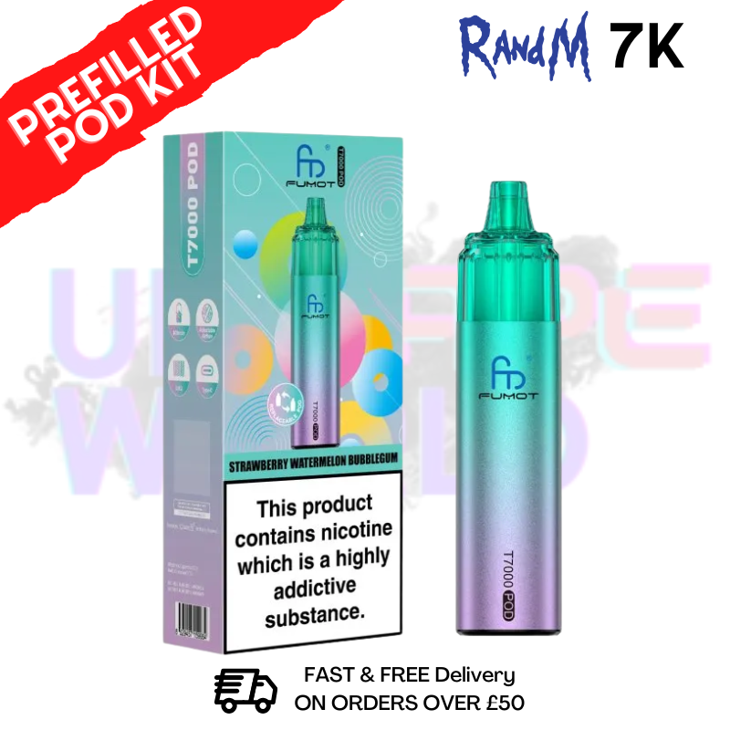 Strawberry Watermelon Bubblegum Fumot RandM T7000 7K Prefilled Pod Kit - ukvapeworld