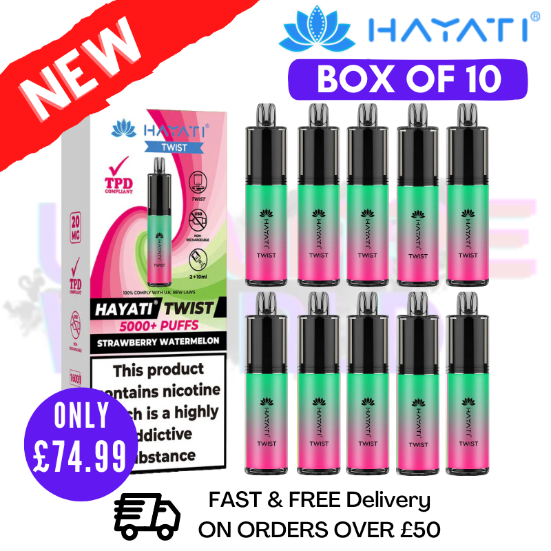 Shop Strawberry Watermelon Hayati Twist 5000 Puff 5K Box Of 10 - UK Vape World
