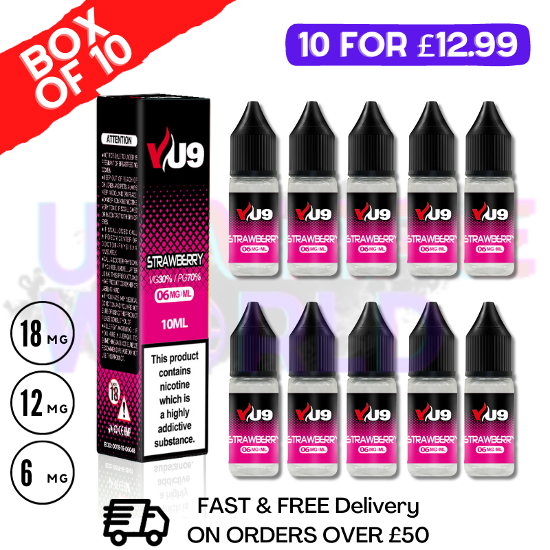 Strawberry VU9 E-Liquid Juice 10ml Nic Eliquid - 10 x 10ML Bundle - UK Vape World