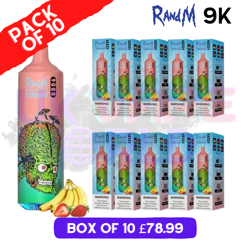 Strawberry Banana 9K Tornado 9000 Puff Bar R and M Pack Of 10 Vape Pen