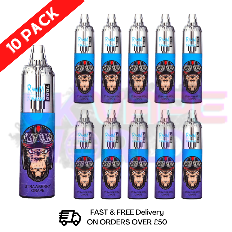 Strawberry Grape - Tornado 7000 Puff Bar R and M Pack Of 10 Vape Pen