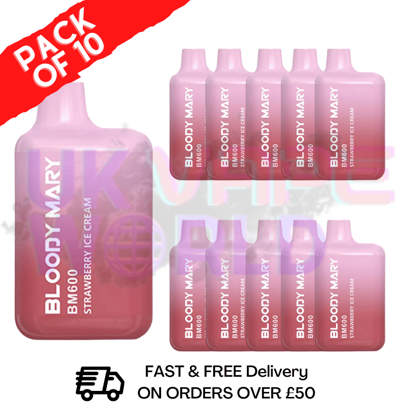 Strawberry ICE Cream - Bloody Mary 600Puff Box of 10 - UK Vape World