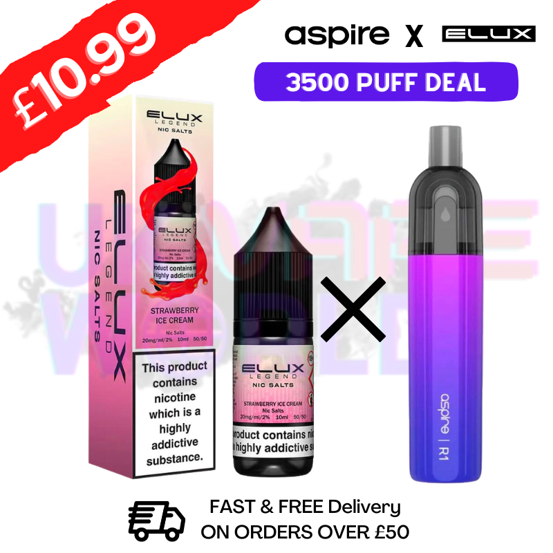 Strawberry ICE Cream ELUX LEGEND Salt 3500puff x Aspire Disposble Kit - UK Vape World