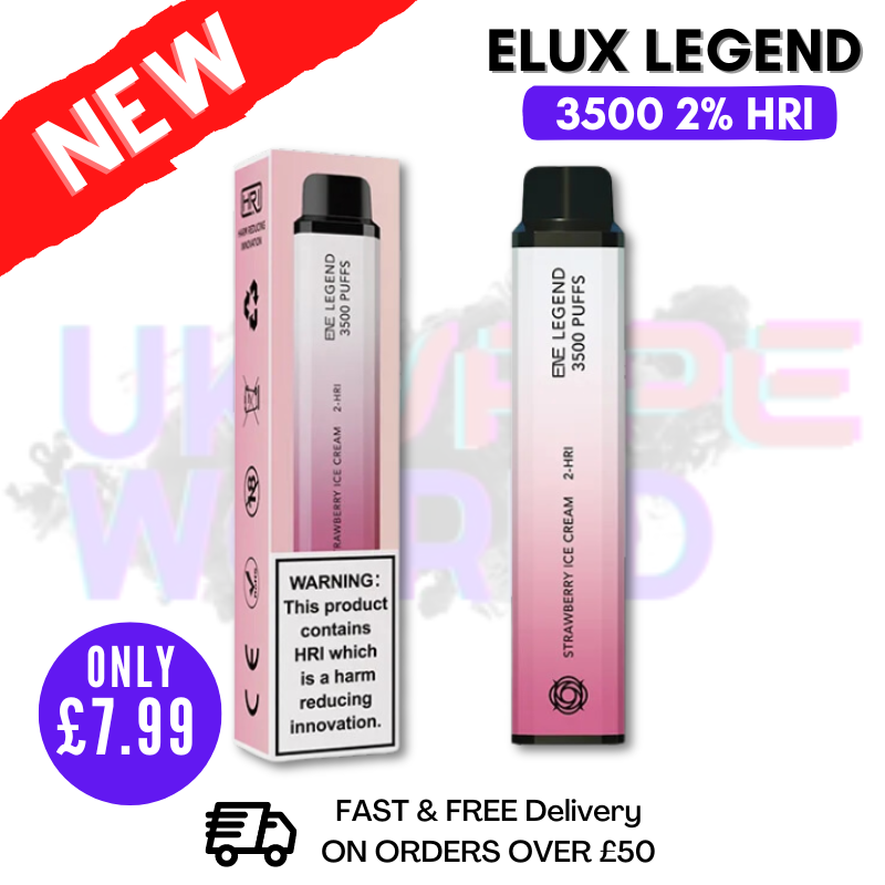 Shop Elux Legend 3500 Puff Strawberry ICE Cream 2% HRI - UK Vape World