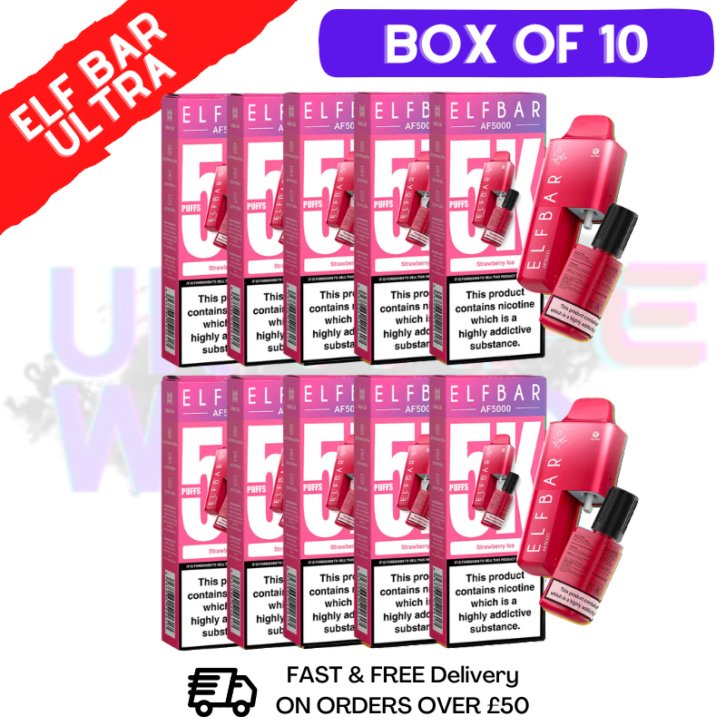 Shop Strawberry ICE Elf Bar 5000 Puff 5K Bar BOX OF 10 - UK Vape World