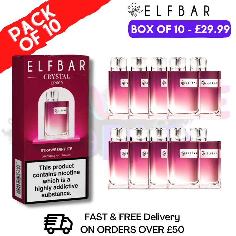 Shop Elf Bar Crystal 600puff - Strawberry ICE Box of 10 - UK Vape World