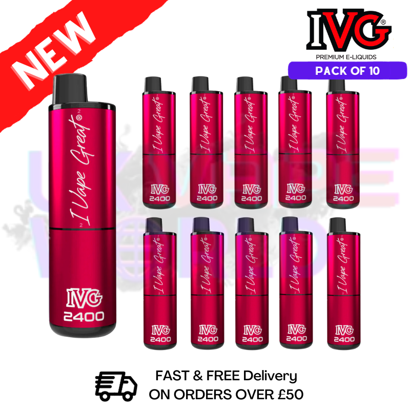 Box Of 10 - Strawberry ICE IVG 2400 Disposable Vape Pen Kit - UK Vape World