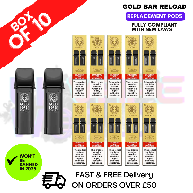 Shop Straw Kiwi Water Gold Bar Reload Prefilled Pods Box of 10 - UK Vape World