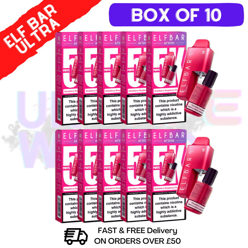 Shop Strawberry Raspberry Cherry ICE Elf Bar 5000 Puff 5K Bar BOX OF 10 - UK Vape World