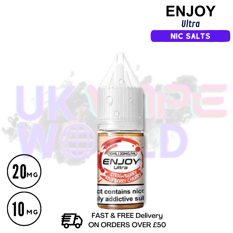 Shop Straw Rasp Cherry ICE Enjoy Ultra 9000 9K Nic Salt 10ML eLiquid - UK Vape World