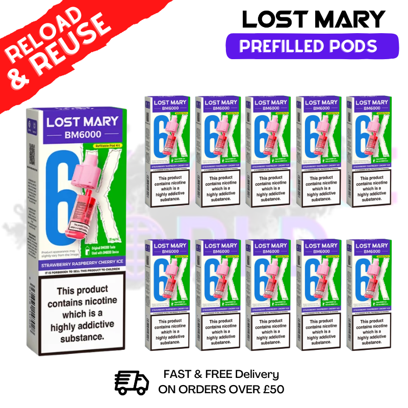 Strawberry Raspberry Cherry ICE Lost Mary BM6000 Replacement Pods BOX OF 10