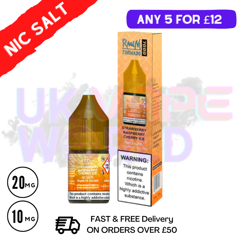 Strawberry Raspberry CHERRY ICE - RandM Tornado 7000 Nic Salt 10ML eLiquid - UK Vape World