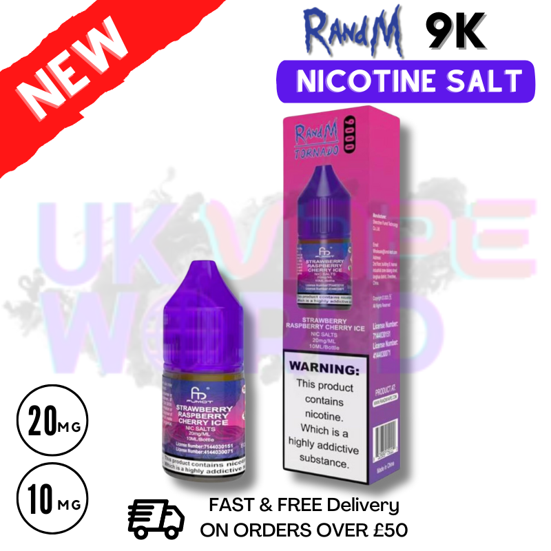 Shop Strawberry Raspberry Cherry ICE RandM Tornado 9000 Nic Salt - UK Vape World