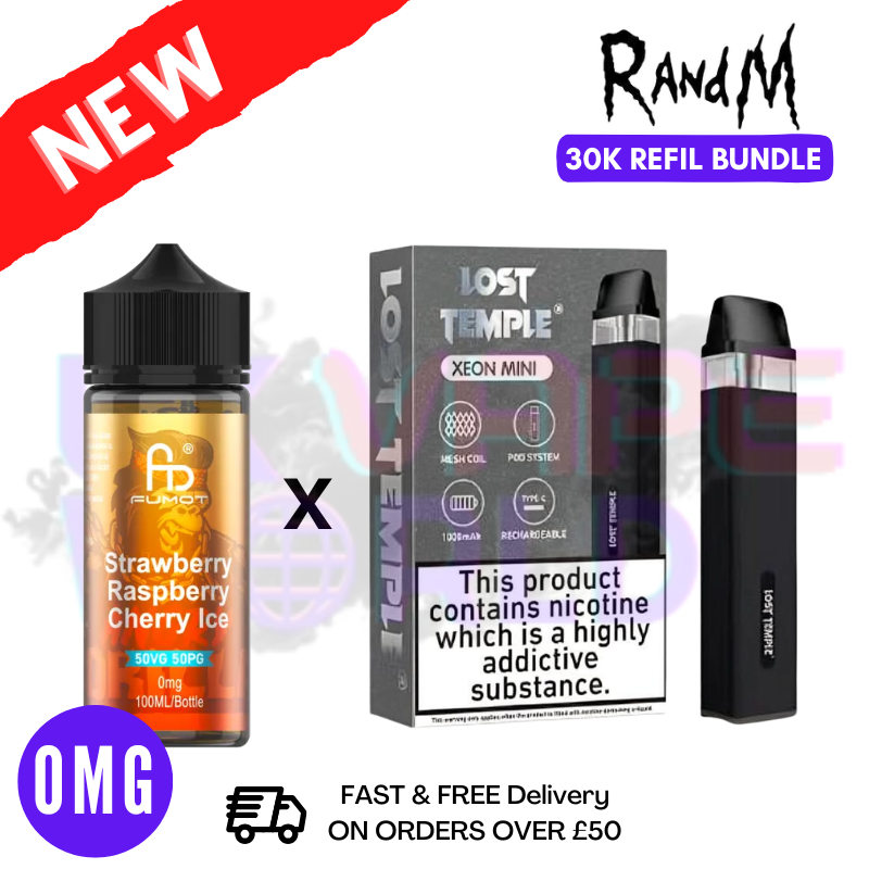 Strawberry Raspberry Cherry Ice RandM 30K Puff Zero Nicotine Vape Kit - UK Vapeworld