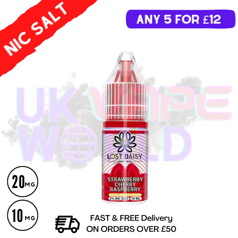 Strawberry Raspberry Cherry LOST Daisy Nic Salt 10ML eLiquid - UK Vape World