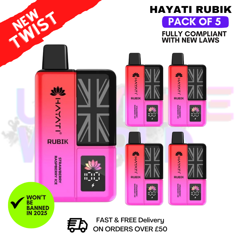 Hayati Rubik 7000 Puff Strawberry Raspberry ICE [PACK OF 5]