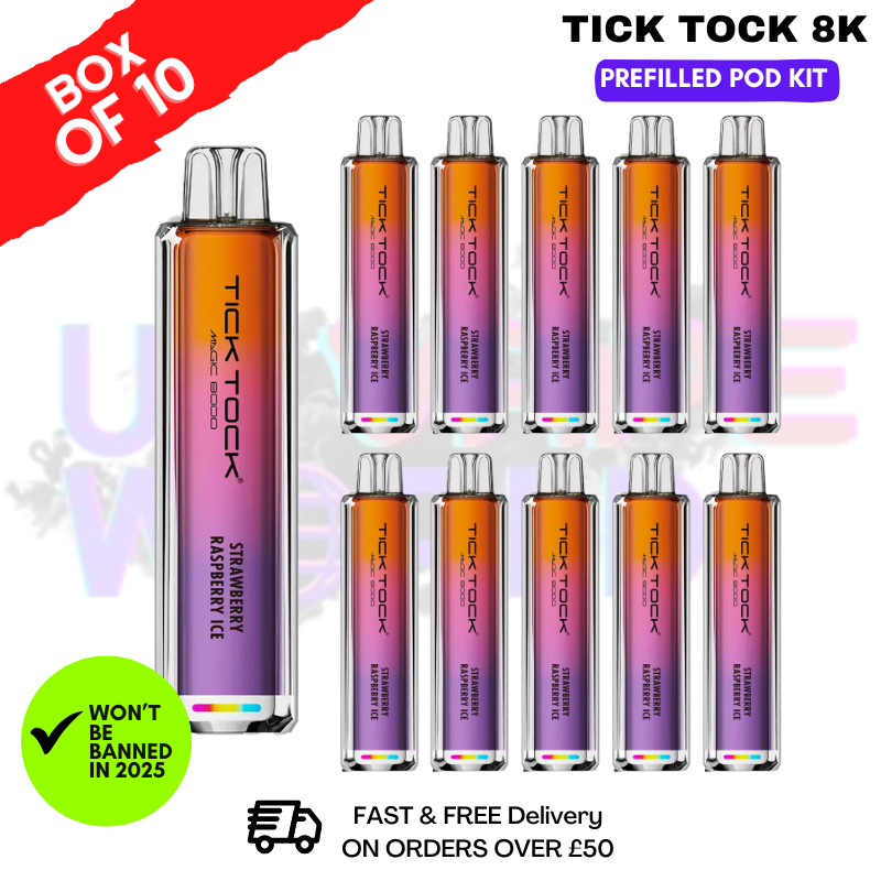 Strawberry Raspberry ICE Tick Tock Magic 8000 8K Box Of 10