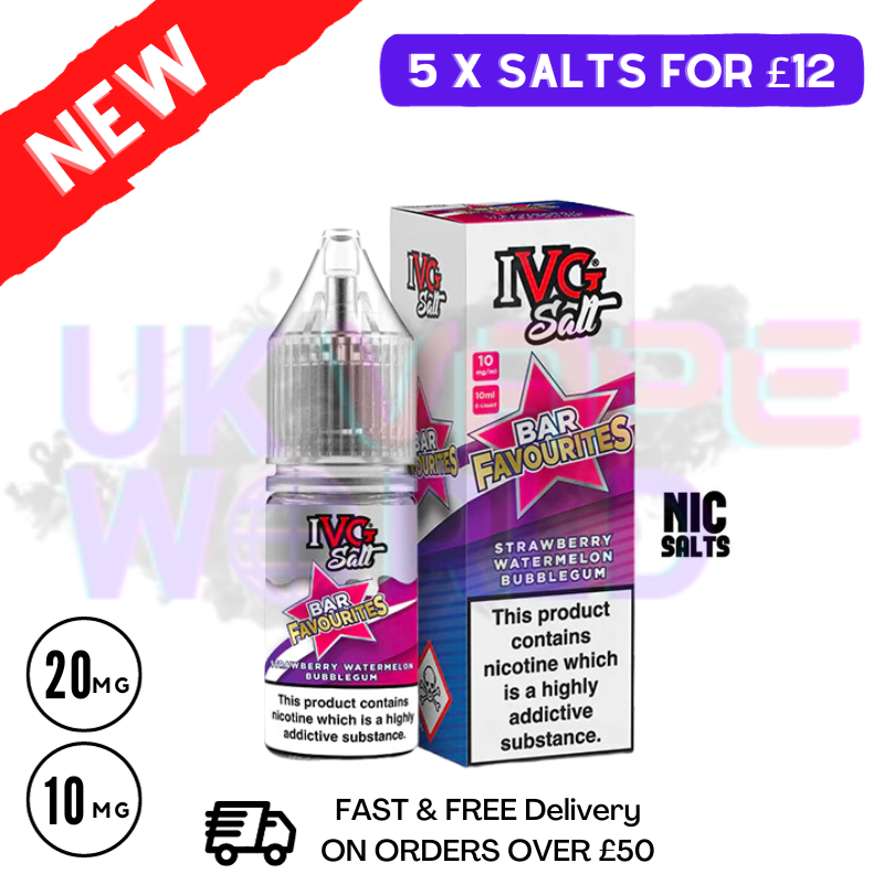 Strawberry Watermelon Bubblegum IVG "Bar Favourites" Salt 10ml Nic Eliquid - UK Vape World