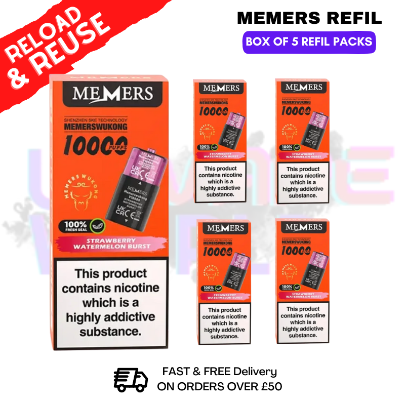 shop Strawberry Watermelon Burst Memers V10000 Replacement Pods Box of 5 - ukvapeworld
