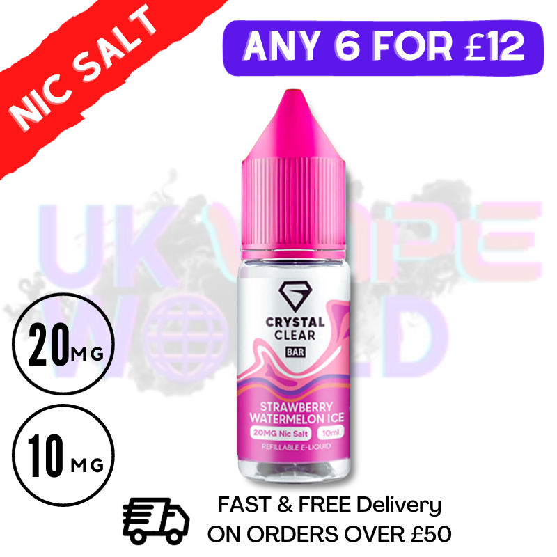 Shop Strawberry Watermelon ICE Crystal Clear Bar Nic 10ML Nicotine Salt eLiquid - UK Vape World