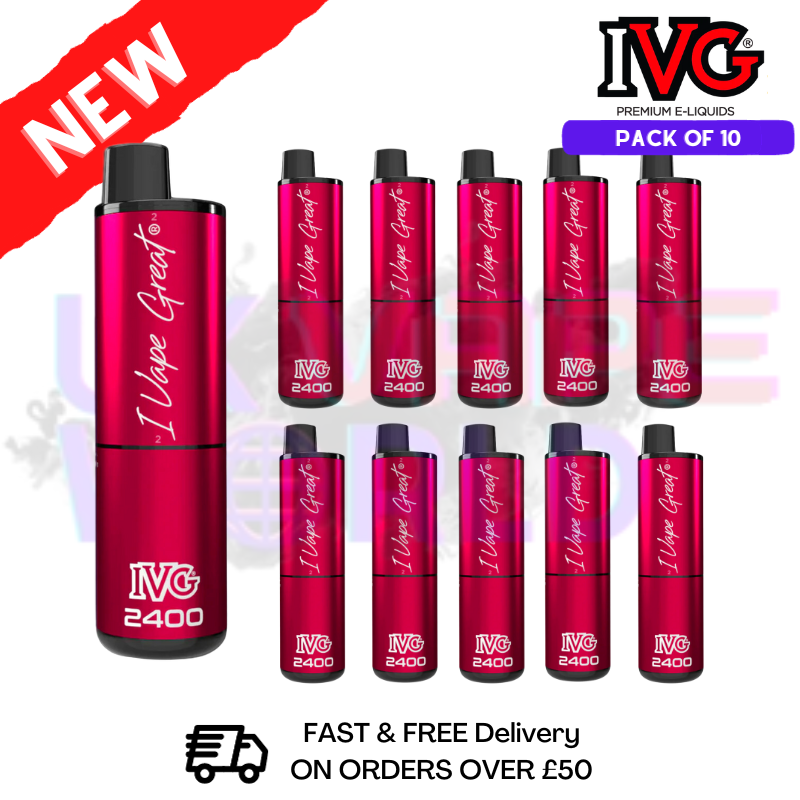 Shop Box Of 10 - Strawberry Watermelon IVG 2400 Disposable Vape Pen Kit - UK Vape World