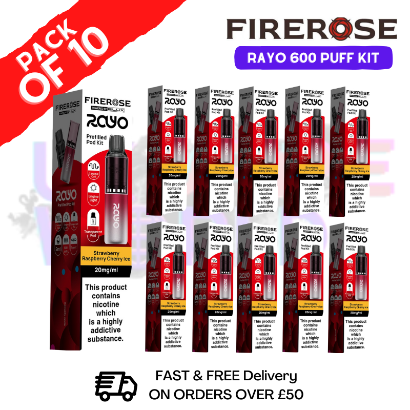 Strawberry raspberry cherry ice Firerose 600 Puff Vape Kits Box of 10 - ukvapeworld