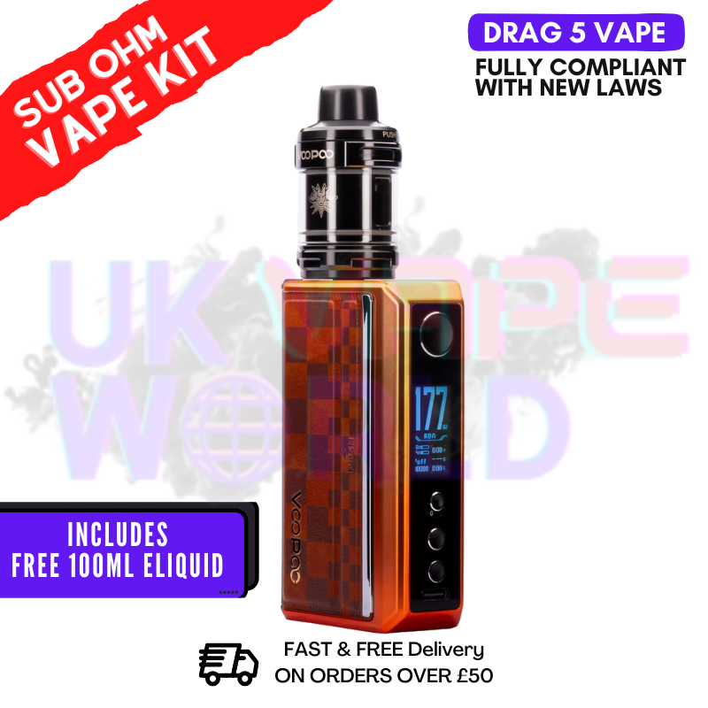 Sunset Orange VooPoo Drag 5 Vape Kit | £41.99 + FREE LIQUID