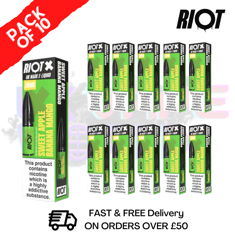 Sweet Apple Banana Mango Riot X Nic Salt Box Of 10 - ukvapeworld