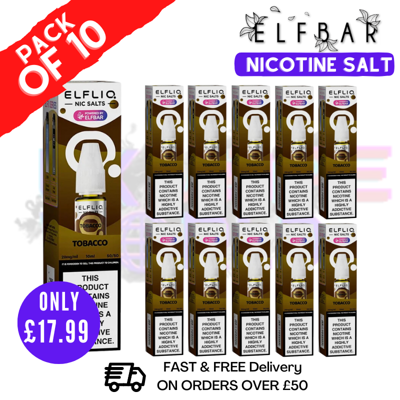 Shop Tobacco ElfLiq Nic Salt BOX OF 10 - ONLY £17.99 - UK Vape World