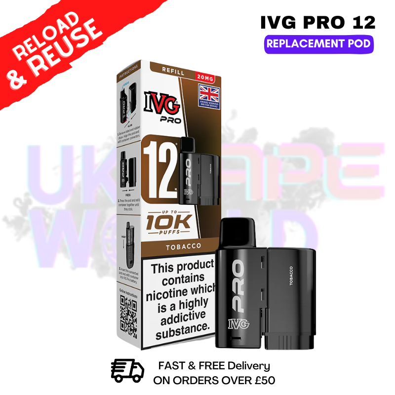 Tobacco IVG Pro 12 REFIL Pod Pack - ukvapeworld