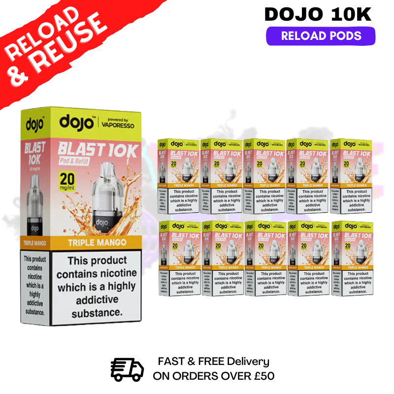 shop Triple Mango Dojo Blast 10K Replacement Pods Box Of 10 - ukvapeworld