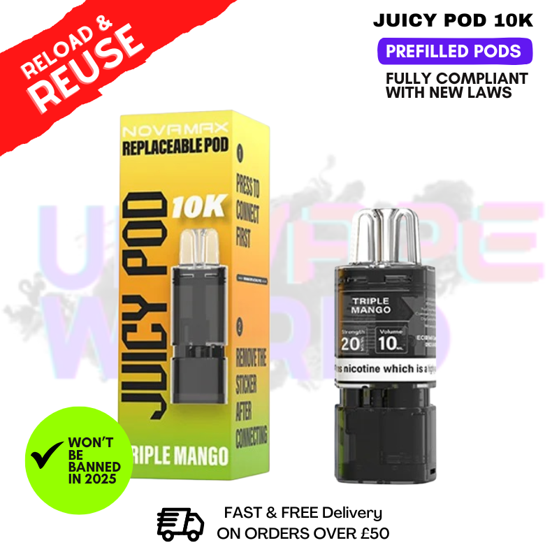 Shop Triple Mango Juicy Pod 10K Replacement Pod 12ML - £2.99 - UK Vape World