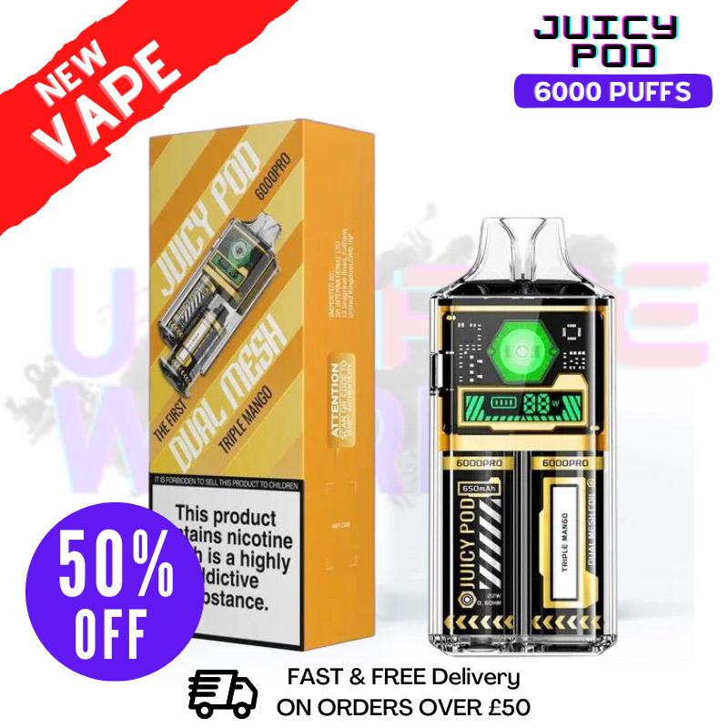 Shop Juicy Pod 6000 Pro Triple Mango Disposable Bar - ONLY £6.99 - UK Vape Wolrd