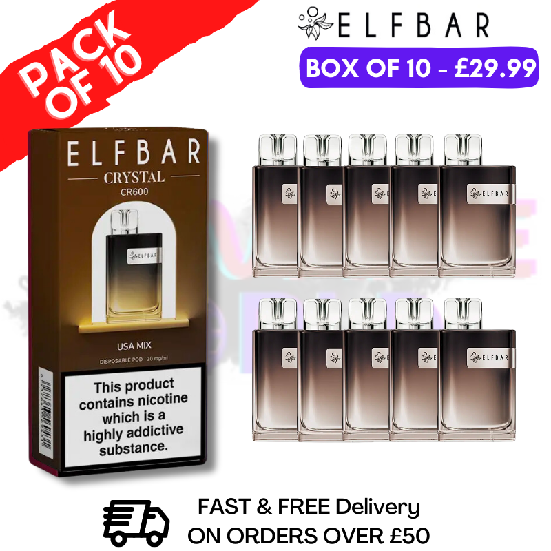 Shop Elf Bar Crystal 600puff - USA Mix Box of 10 - UK Vape World