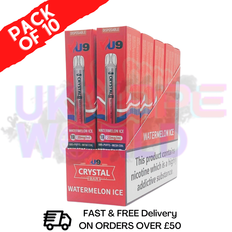 Watermelon On ICE - Crystal Bar Puffs 600 VU9 Box Of 10 - UK Vape World