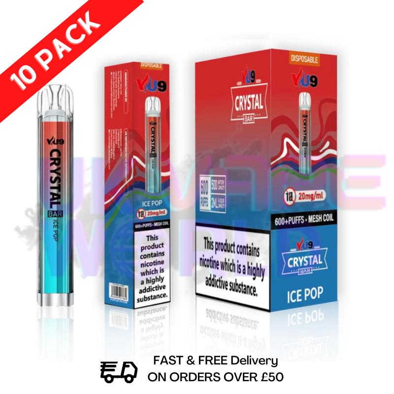 ICE POP - Crystal Bar Puffs 600 VU9 Box Of 10 - UK Vape World