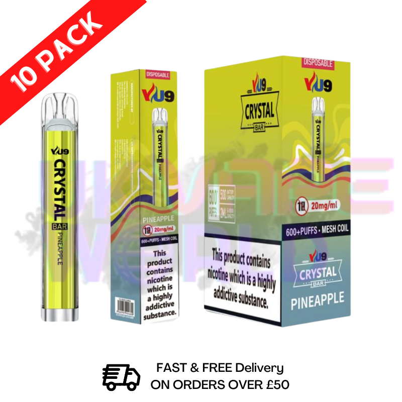 Box Of 10 - Pineapple Crystal VU9 600 Puffs - UK Vape World