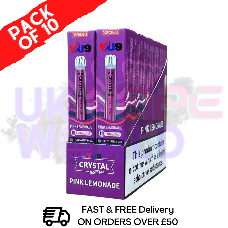 Pink Lemonade - Crystal Bar Puffs 600 VU9 Box Of 10 - UK Vape World
