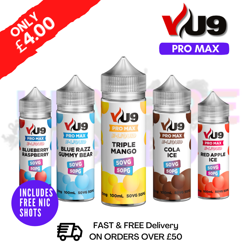 VU9 Pro Max 50/50 Shortfill Juice 100ML Eliquid | FREE NIC Shots
