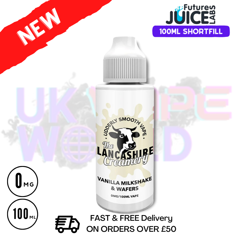 Shop The Lancashire Creamery Vanilla Milkshake & Wafers Eliquid 100ml - UK Vape World