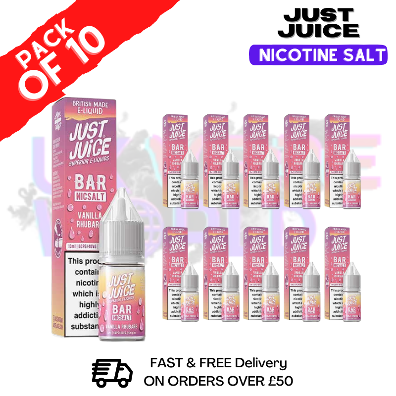Vanilla Rhubarb Just Juice Nic Salt Box Of 10 - ONLY £17.99 - ukvapeworld