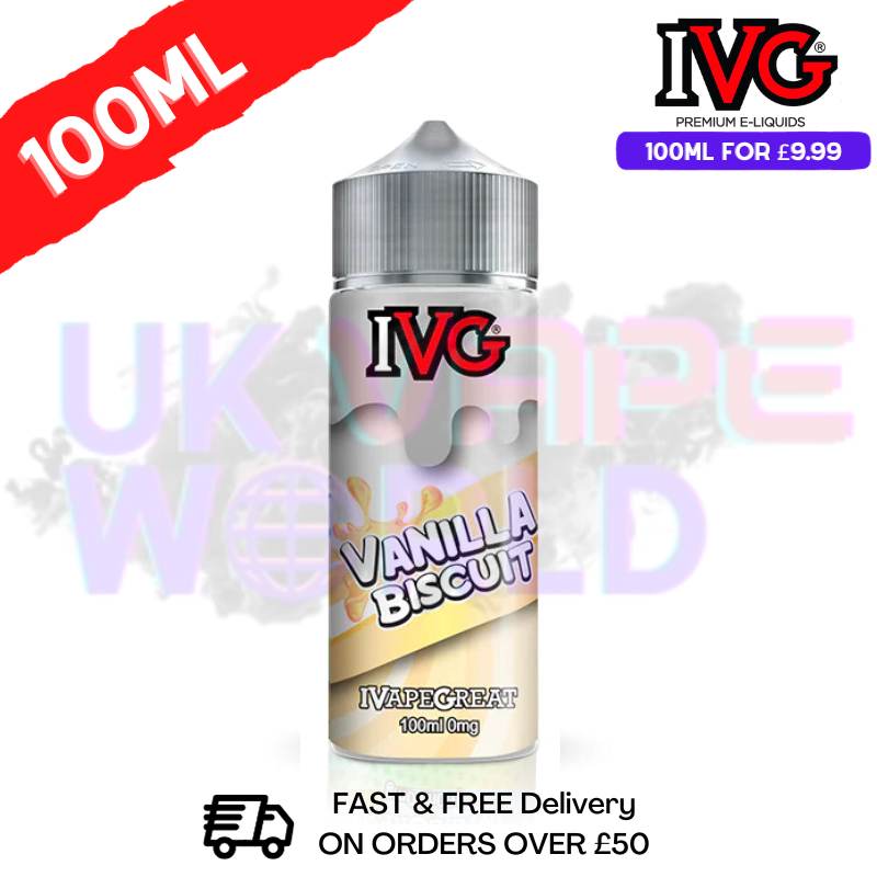 Vanilla Biscuit IVG Shortfill Juice 100ML Eliquid Experience classic biscuit flavor coupled with a sumptuous custard center - UK Vape World