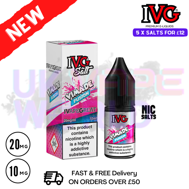 Vimade IVG NicSalt 10ML E-liquid  The tantalizing flavors of raspberry, orange, and passionfruit create a delectable gustatory experience - UK Vape World