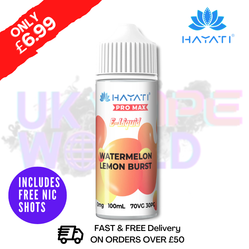 Shop Watermelom Lemon Burst Hayati Pro Max Shortfill Juice 100ML Eliquid - UK Vape World