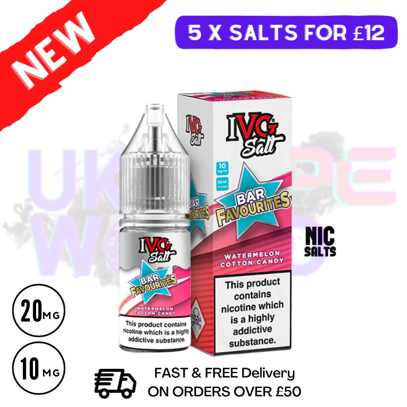 Watermelon Cotton Candy IVG "Bar Favourites" Salt 10ml Nic Eliquid - UK Vape World