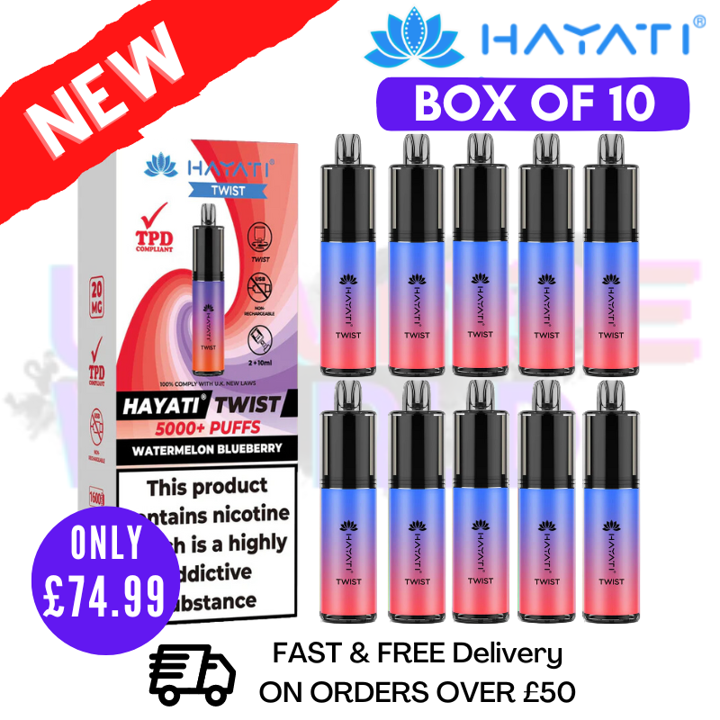 Shop Watermelon Blueberry Hayati Twist 5000 Puff 5K Box Of 10 - UK Vape World