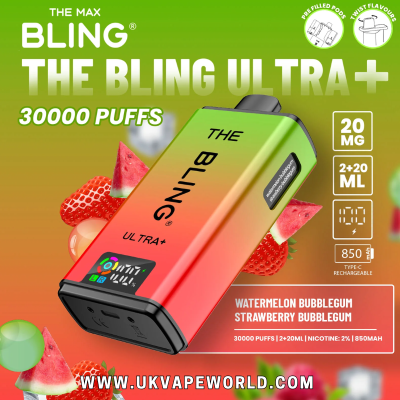 shop Watermelon Bubblegum/Strawberry Bubblegum Bling 30k Ultra Plus Prefilled Pod Kit - ukvapeworld